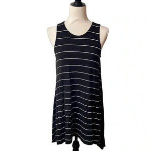 Alembika Polka Dot Stripe Mixed Media Tunic Top Black White Sleeveless Sz 2 / M
